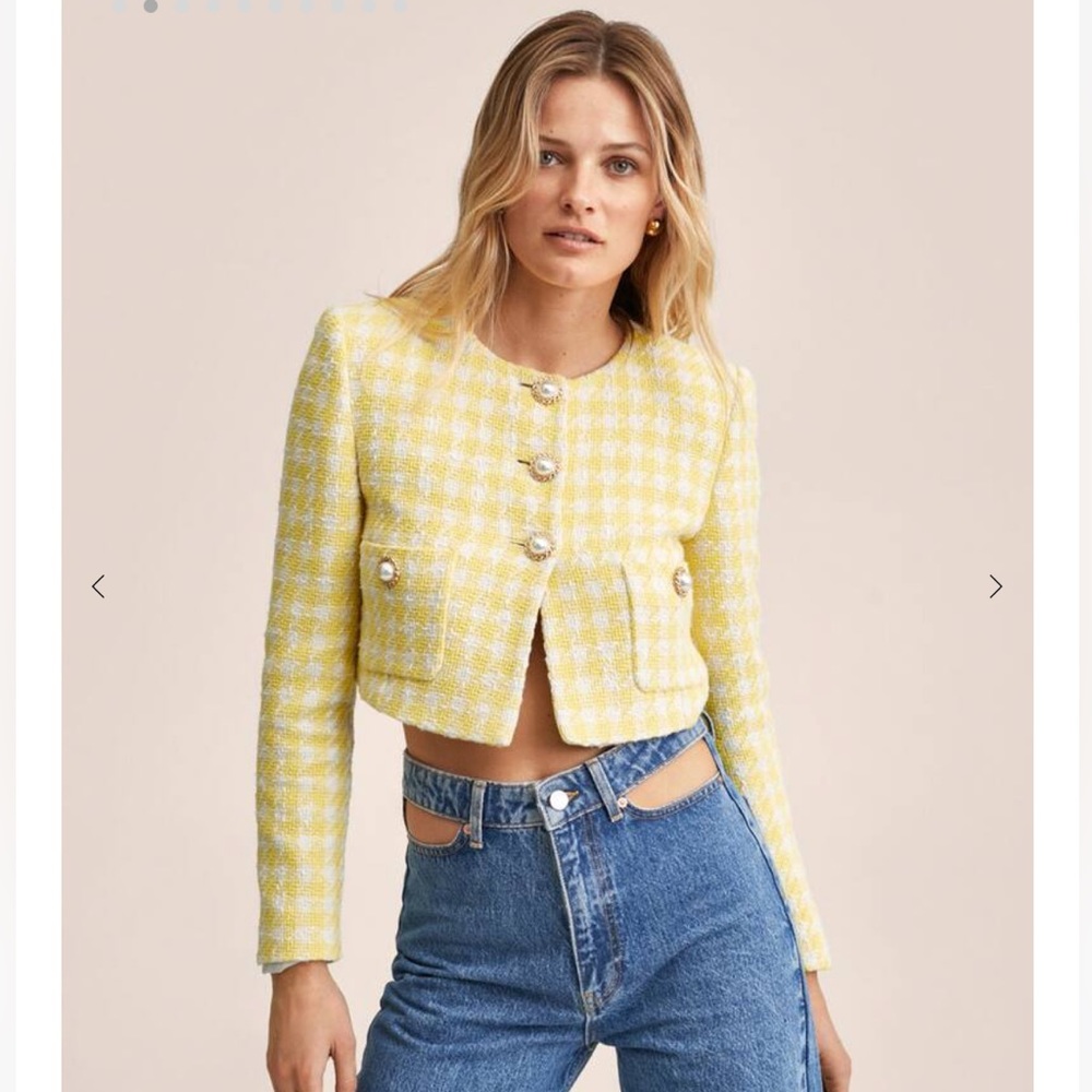 Mango Check Tweed Crop Jacket - S